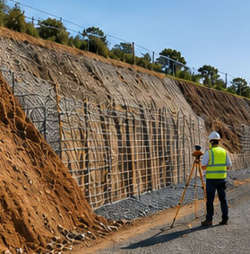 Retaining wall construction and civil engineering site inspection
